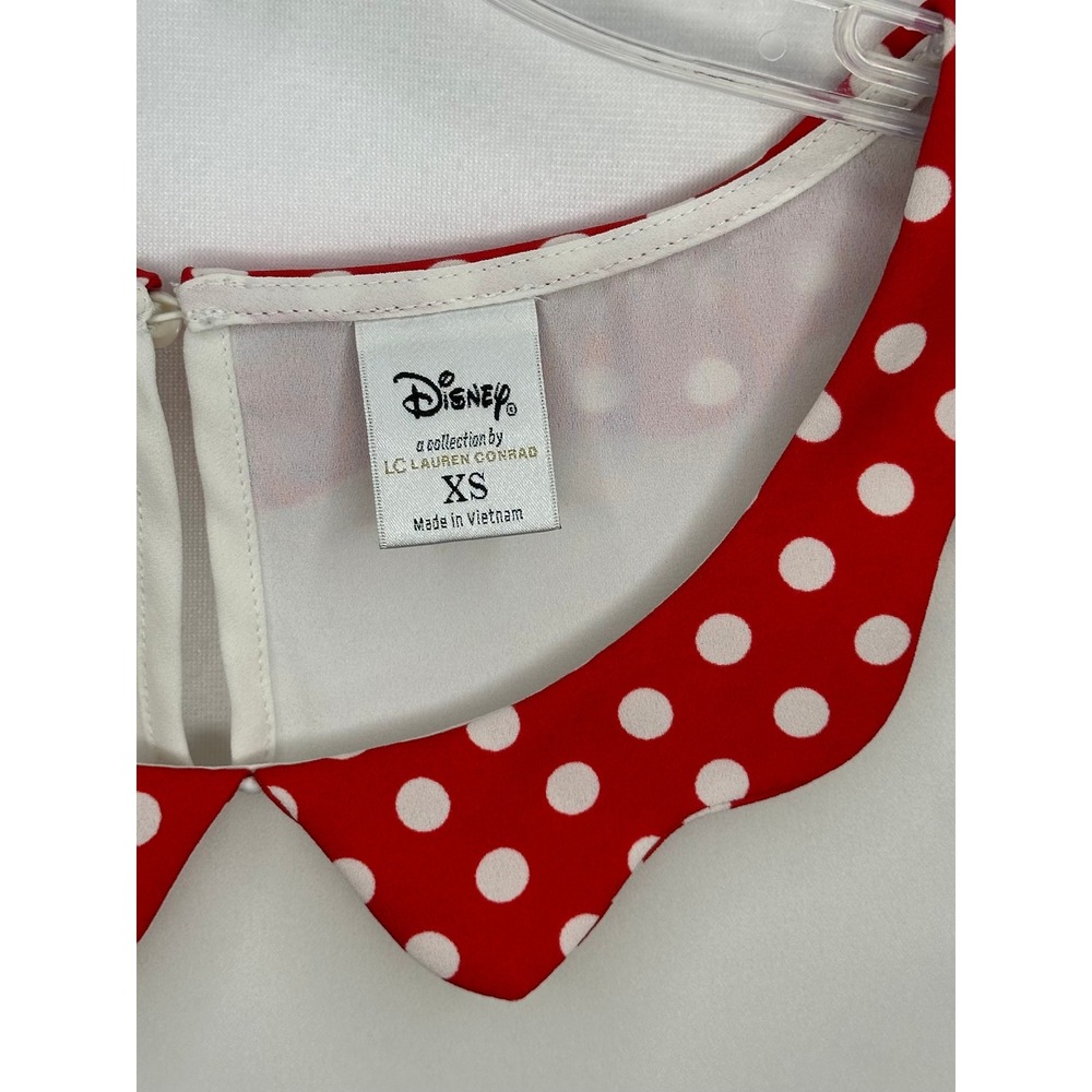 Disney‎ LC Lauren Conrad Sleeveless Blouse White Red Polka Dot Scallop Collar XS - Picture 3 of 8